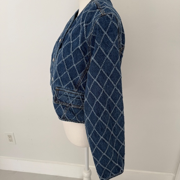 Veronica Beard Jeans Denim Cropped Nolita Diamond Print Jacket - Picture 3 of 7